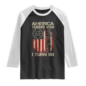 America Turns 250 I Turn 90 Raglan Shirt 90th Birthday 250th Anniversary USA Vintage 1936 Bday TS11 Black White Print Your Wear