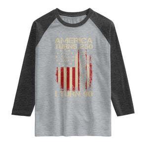 America Turns 250 I Turn 90 Raglan Shirt 90th Birthday 250th Anniversary USA Vintage 1936 Bday TS11 Heather Gray Heather Charcoal Print Your Wear