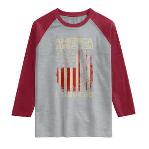 America Turns 250 I Turn 90 Raglan Shirt 90th Birthday 250th Anniversary USA Vintage 1936 Bday TS11 Heather Gray Heather Red Print Your Wear