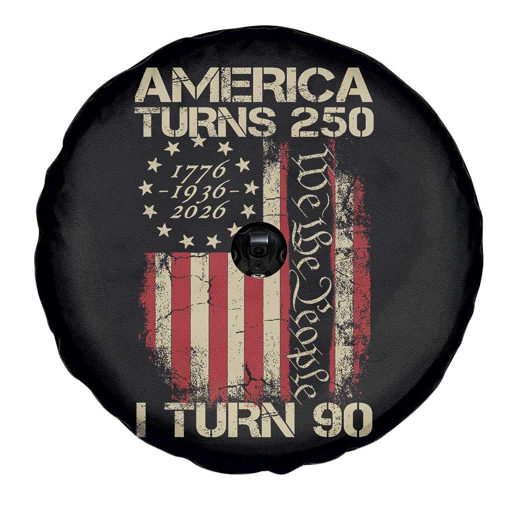 America Turns 250 I Turn 90 Spare Tire Cover 90th Birthday 250th Anniversary USA Vintage 1936 Bday TS11 Print Your Wear