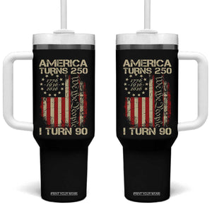 America Turns 250 I Turn 90 Tumbler With Handle 90th Birthday 250th Anniversary USA Vintage 1936 Bday TS11 One Size: 40 oz Black Print Your Wear