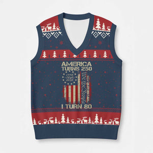 America Turns 250 I Turn 80 V-Neck Knit Sweater Vest 80th Birthday 250th Anniversary USA Vintage 1946 Bday TS11 Navy Red Print Your Wear