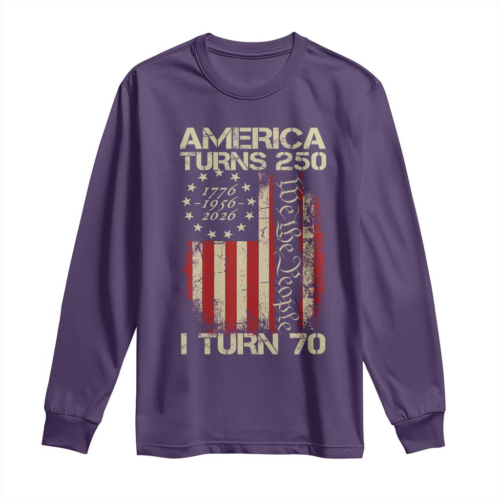 America Turns 250 I Turn 70 Long Sleeve Shirt 70th Birthday 250th Anniversary USA Vintage 1956 Bday TS11 Purple Print Your Wear