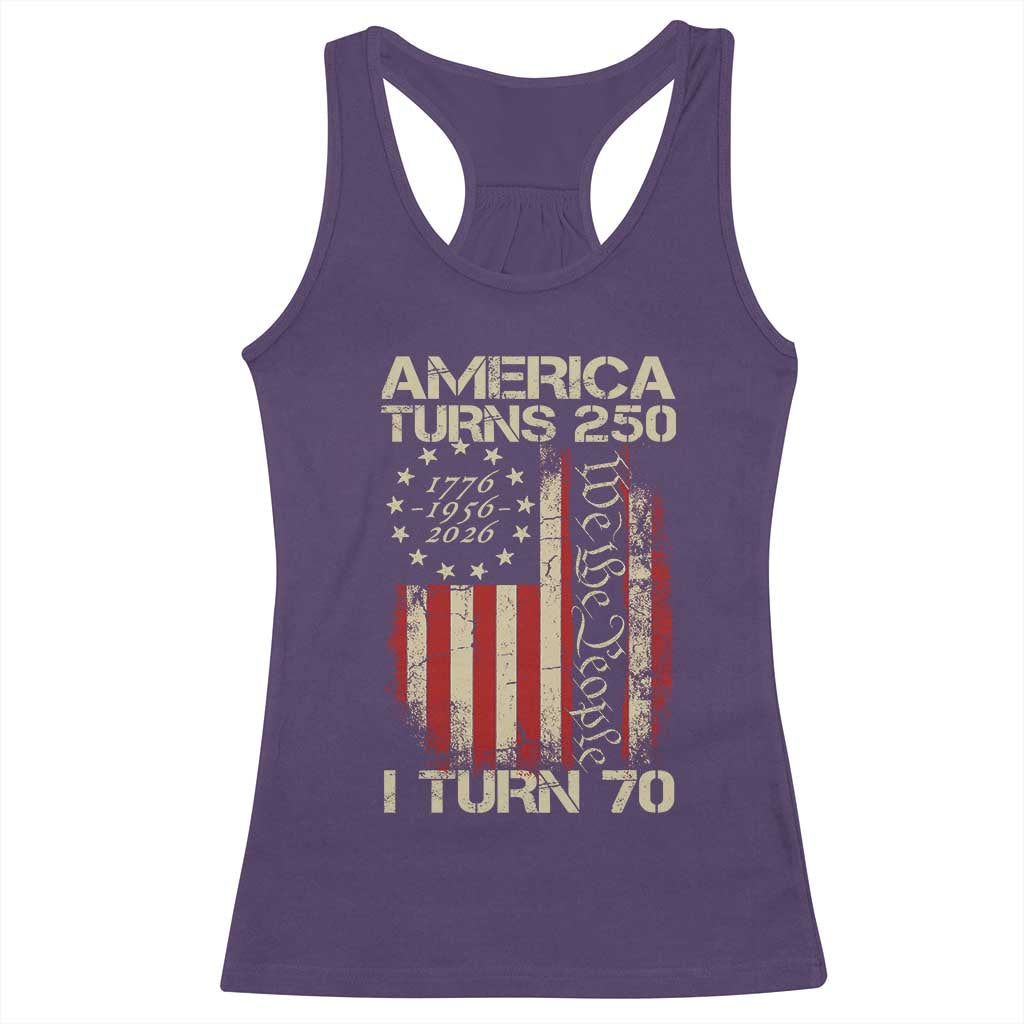 America Turns 250 I Turn 70 Racerback Tank Top 70th Birthday 250th Anniversary USA Vintage 1956 Bday TS11 Purple Print Your Wear