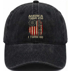 America Turns 250 I Turn 60 Washed Cotton Baseball Cap 60th Birthday 250th Anniversary USA Vintage 1966 Bday TS11 Print Your Wear