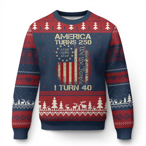 America Turns 250 I Turn 40 Ugly Christmas Sweater 40th Birthday 250th Anniversary USA Vintage 1986 Bday TS11 Navy Red Print Your Wear