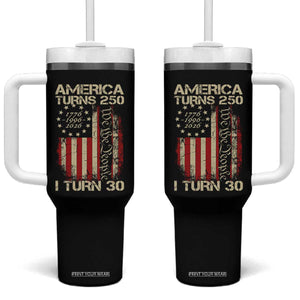 America Turns 250 I Turn 30 Tumbler With Handle 30th Birthday 250th Anniversary USA Vintage 1996 Bday TS11 One Size: 40 oz Black Print Your Wear