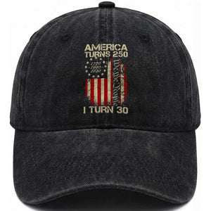 America Turns 250 I Turn 30 Washed Cotton Baseball Cap 30th Birthday 250th Anniversary USA Vintage 1996 Bday TS11 Print Your Wear