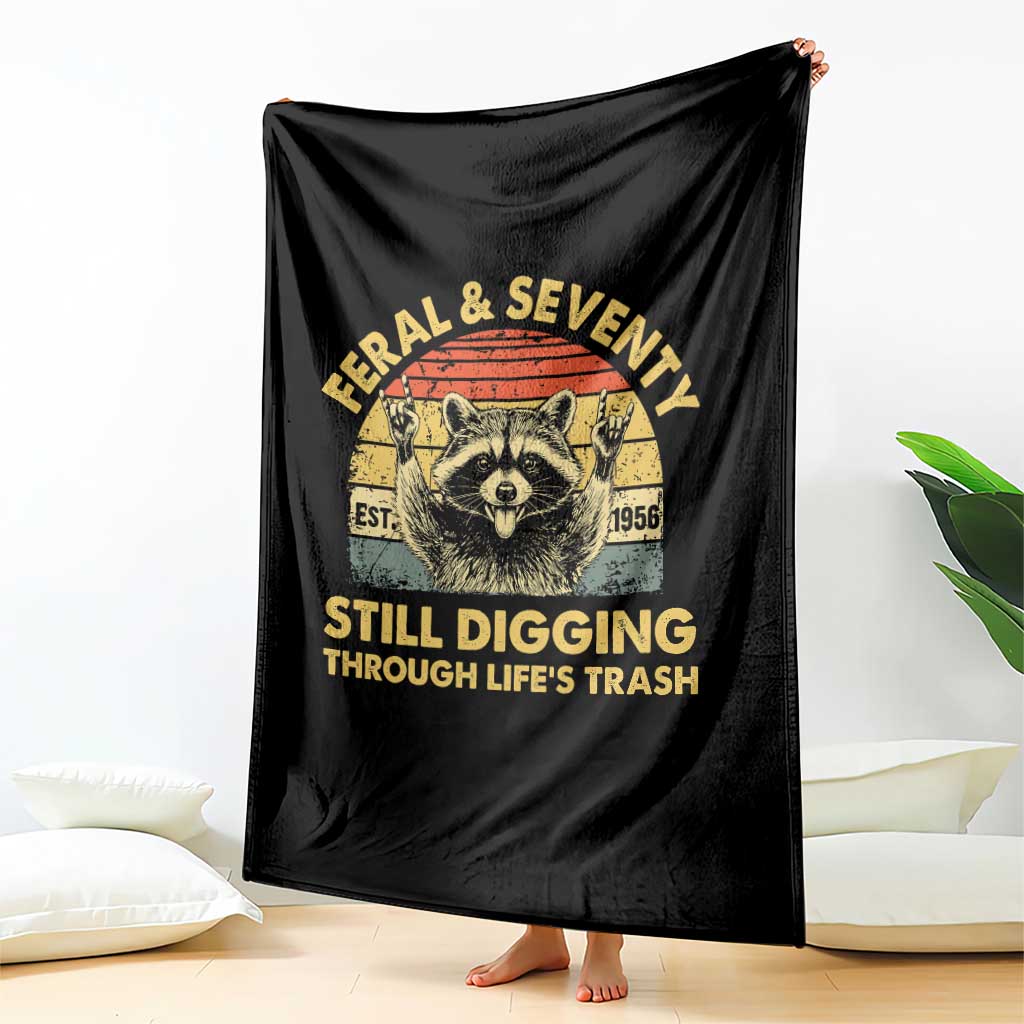 70th Birthday Raccoon Throw Blanket Feral And Seventy Still Digging Through Life's Trash Est 1956 TS11 Print Your Wear