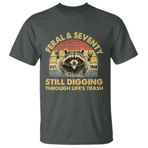 70th Birthday Raccoon T Shirt Feral And Seventy Still Digging Through Life's Trash Est 1956 TS11 Dark Heather Print Your Wear