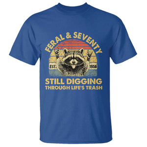 70th Birthday Raccoon T Shirt Feral And Seventy Still Digging Through Life's Trash Est 1956 TS11 Royal Blue Print Your Wear