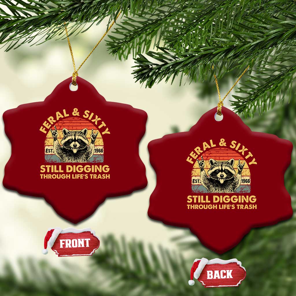 60th Birthday Raccoon Ceramic Ornament Feral And Sixty Still Digging Through Life's Trash Est 1966 TS11 Print Your Wear