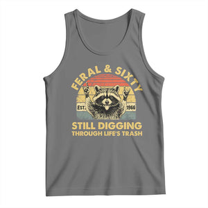 60th Birthday Raccoon Tank Top Feral And Sixty Still Digging Through Life's Trash Est 1966 TS11 Black Heather Print Your Wear