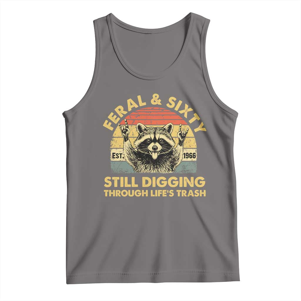 60th Birthday Raccoon Tank Top Feral And Sixty Still Digging Through Life's Trash Est 1966 TS11 Deep Heather Print Your Wear