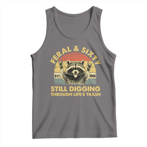 60th Birthday Raccoon Tank Top Feral And Sixty Still Digging Through Life's Trash Est 1966 TS11 Deep Heather Print Your Wear