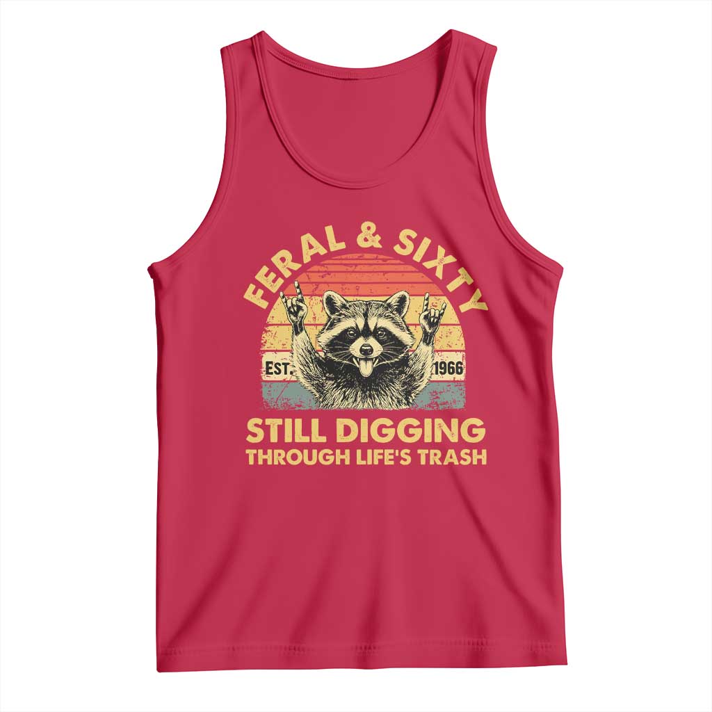 60th Birthday Raccoon Tank Top Feral And Sixty Still Digging Through Life's Trash Est 1966 TS11 Red Print Your Wear