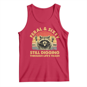 60th Birthday Raccoon Tank Top Feral And Sixty Still Digging Through Life's Trash Est 1966 TS11 Red Print Your Wear