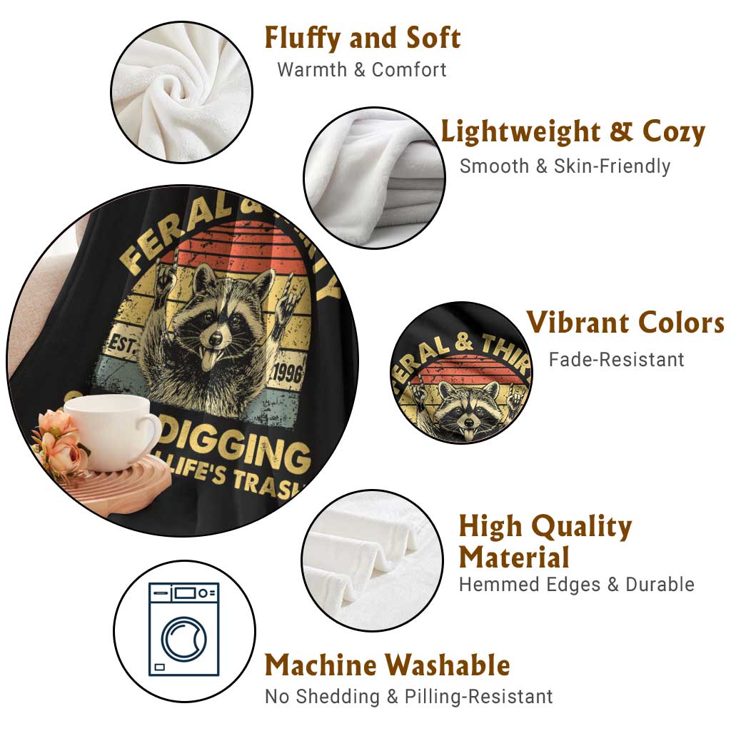 30th Birthday Raccoon Throw Blanket Feral And Thirty Still Digging Through Life's Trash Est 1996 TS11 Print Your Wear