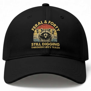 40th Birthday Raccoon Baseball Cap Feral And Forty Still Digging Through Life's Trash Est 1986 TS11 Print Your Wear