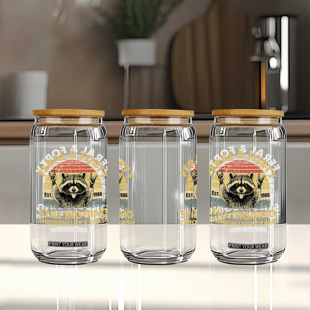40th Birthday Raccoon Glass Can Feral And Forty Still Digging Through Life's Trash Est 1986 TS11 Print Your Wear
