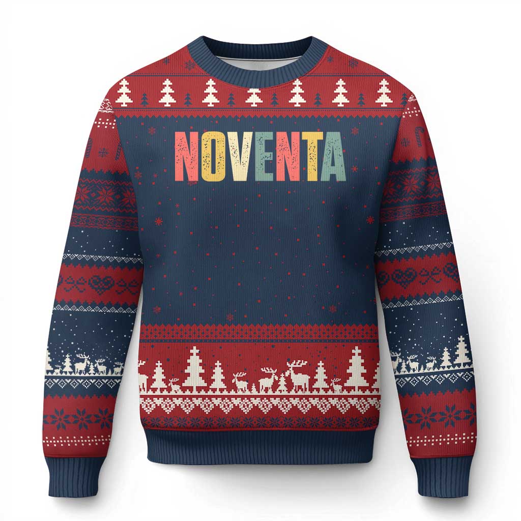 90th Birthday Noventa Ugly Christmas Sweater Spanish Mexican 90 Years Old Bday TS11 Navy Red Print Your Wear