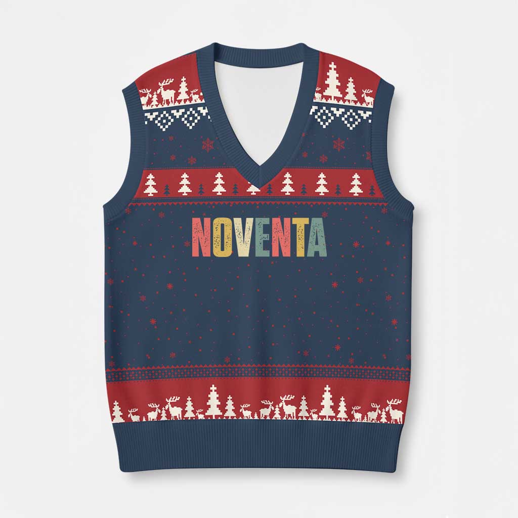 90th Birthday Noventa V-Neck Knit Sweater Vest Spanish Mexican 90 Years Old Bday TS11 Navy Red Print Your Wear