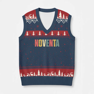 90th Birthday Noventa V-Neck Knit Sweater Vest Spanish Mexican 90 Years Old Bday TS11 Navy Red Print Your Wear