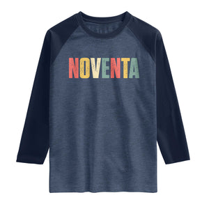 90th Birthday Noventa Raglan Shirt Spanish Mexican 90 Years Old Bday TS11 Heather Denim Navy Print Your Wear