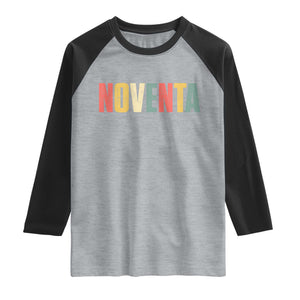 90th Birthday Noventa Raglan Shirt Spanish Mexican 90 Years Old Bday TS11 Heather Gray Black Print Your Wear