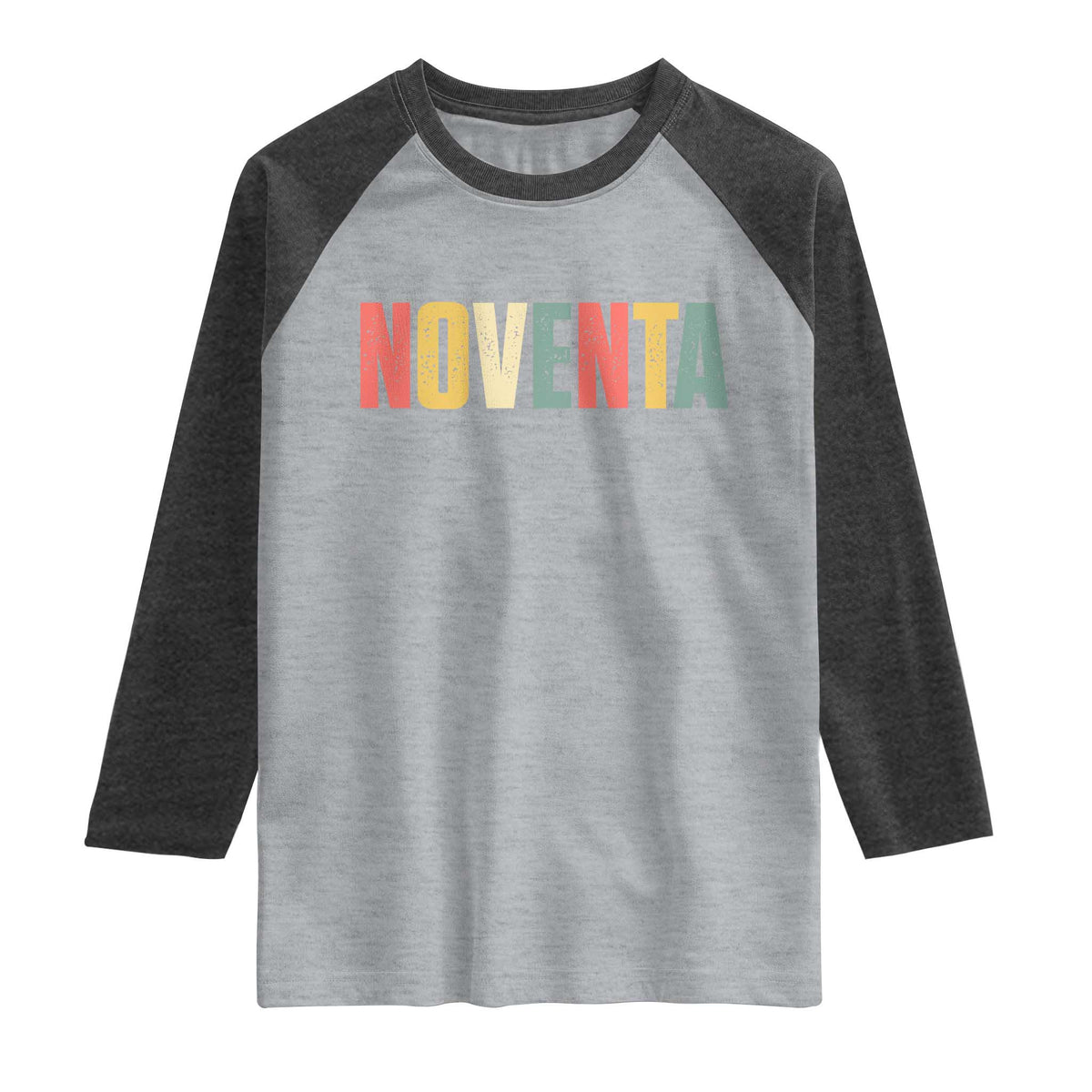 90th Birthday Noventa Raglan Shirt Spanish Mexican 90 Years Old Bday TS11 Heather Gray Heather Charcoal Print Your Wear