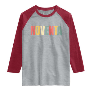90th Birthday Noventa Raglan Shirt Spanish Mexican 90 Years Old Bday TS11 Heather Gray Heather Red Print Your Wear