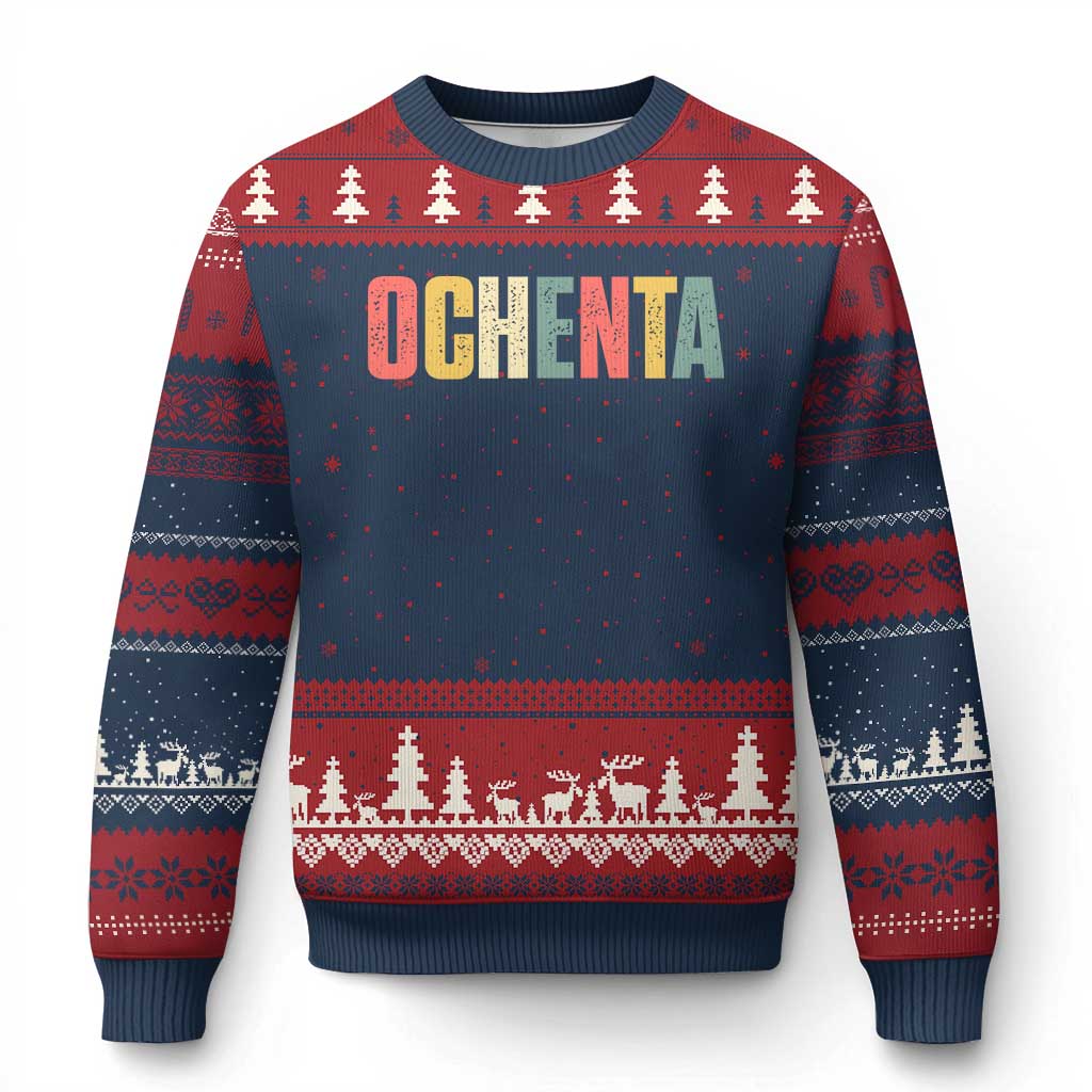 80th Birthday Ochenta Ugly Christmas Sweater Spanish Mexican 80 Years Old Bday TS11 Navy Red Print Your Wear