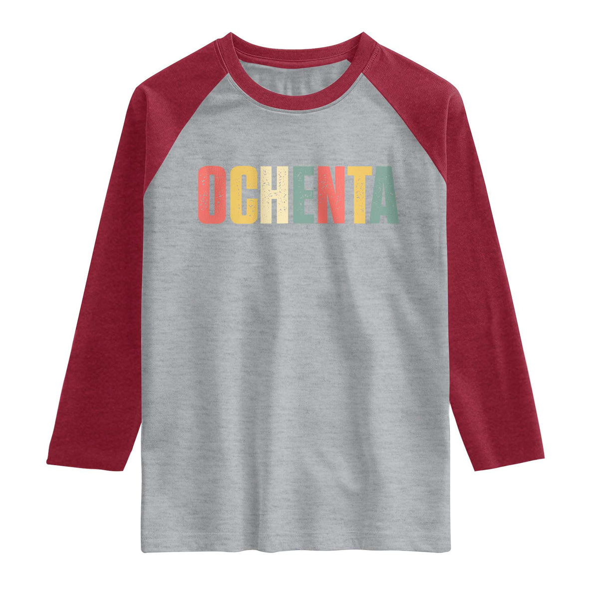 80th Birthday Ochenta Raglan Shirt Spanish Mexican 80 Years Old Bday TS11 Heather Gray Heather Red Print Your Wear