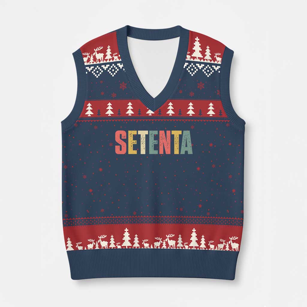 70th Birthday Setenta V-Neck Knit Sweater Vest Spanish Mexican 70 Years Old Bday TS11 Navy Red Print Your Wear