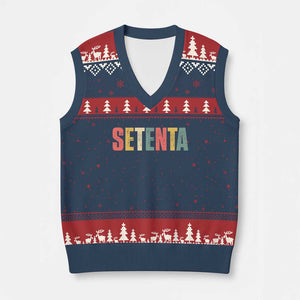 70th Birthday Setenta V-Neck Knit Sweater Vest Spanish Mexican 70 Years Old Bday TS11 Navy Red Print Your Wear