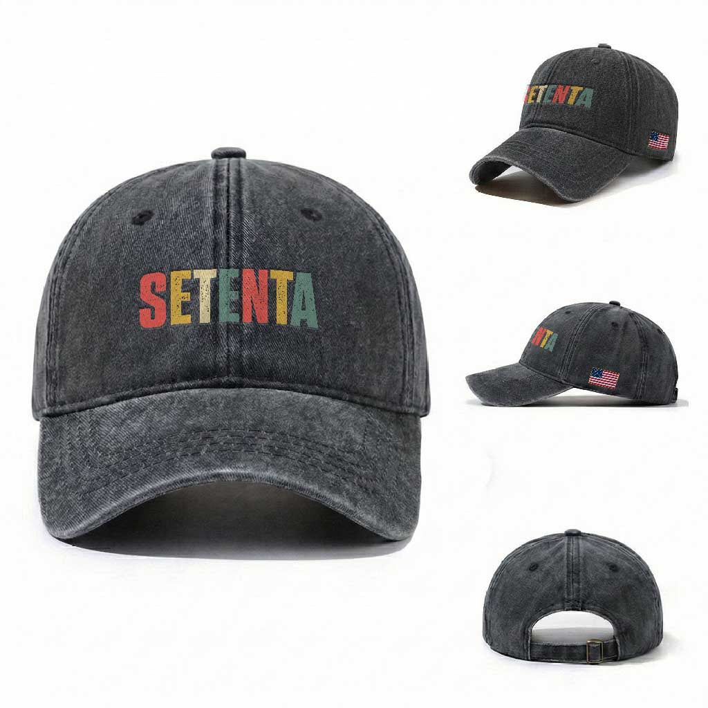 70th Birthday Setenta Washed Cotton Baseball Cap Spanish Mexican 70 Years Old Bday TS11 Washed Cap Universal Fit Dark Gray Print Your Wear