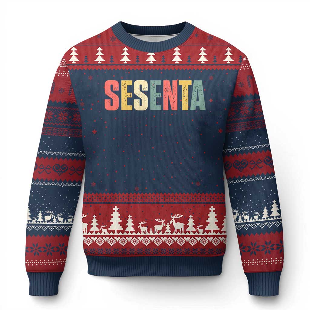 60th Birthday Sesenta Ugly Christmas Sweater Spanish Mexican 60 Years Old Bday TS11 Navy Red Print Your Wear