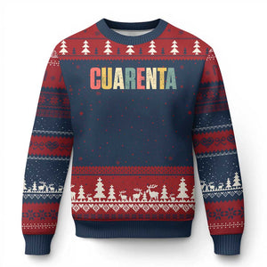 40th Birthday Cuarenta Ugly Christmas Sweater Spanish Mexican 40 Years Old Bday TS11 Navy Red Print Your Wear