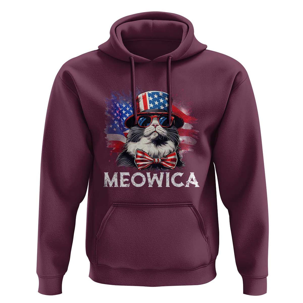 Funny 4th Of July Hoodie Meowica American Flag USA Cat TS11 Maroon Print Your Wear