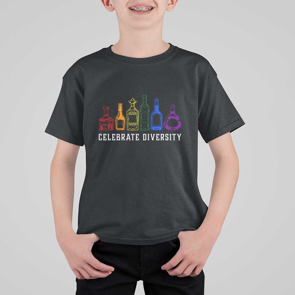 LGBTQ Pride T Shirt For Kid Celebrate Diversity LGBT Flag Wine Drinker TS11 Black Print Your Wear
