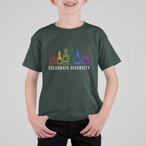 LGBTQ Pride T Shirt For Kid Celebrate Diversity LGBT Flag Wine Drinker TS11 Dark Forest Green Print Your Wear