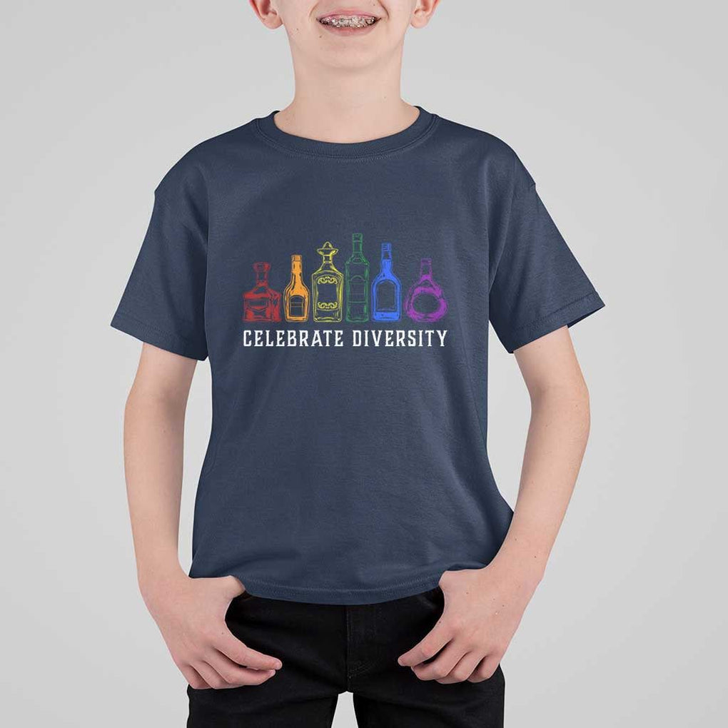 LGBTQ Pride T Shirt For Kid Celebrate Diversity LGBT Flag Wine Drinker TS11 Navy Print Your Wear