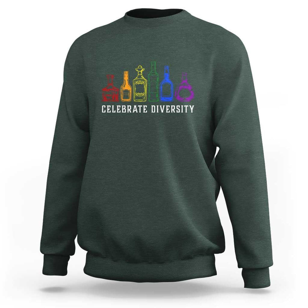 LGBTQ Pride Sweatshirt Celebrate Diversity LGBT Flag Wine Drinker TS11 Dark Forest Green Print Your Wear