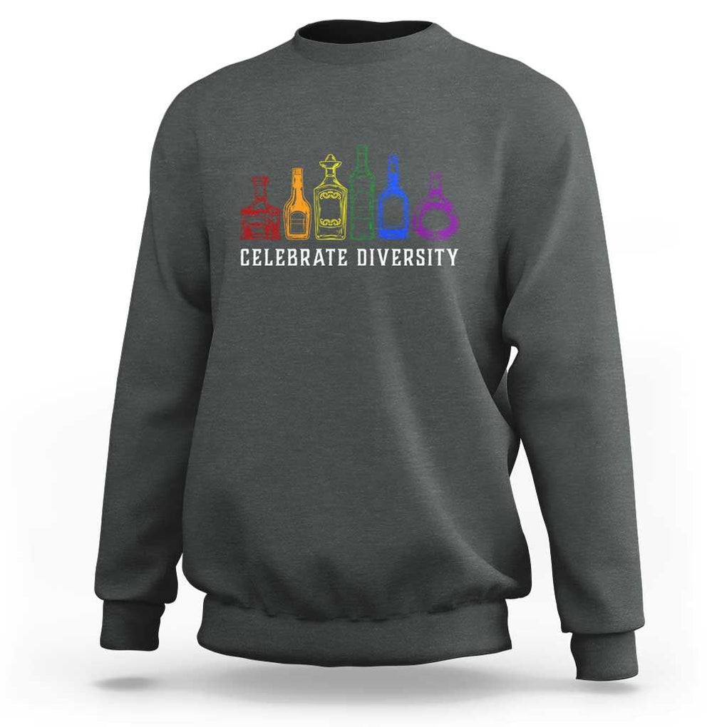 LGBTQ Pride Sweatshirt Celebrate Diversity LGBT Flag Wine Drinker TS11 Dark Heather Print Your Wear