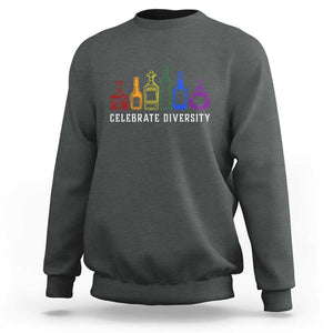 LGBTQ Pride Sweatshirt Celebrate Diversity LGBT Flag Wine Drinker TS11 Dark Heather Print Your Wear