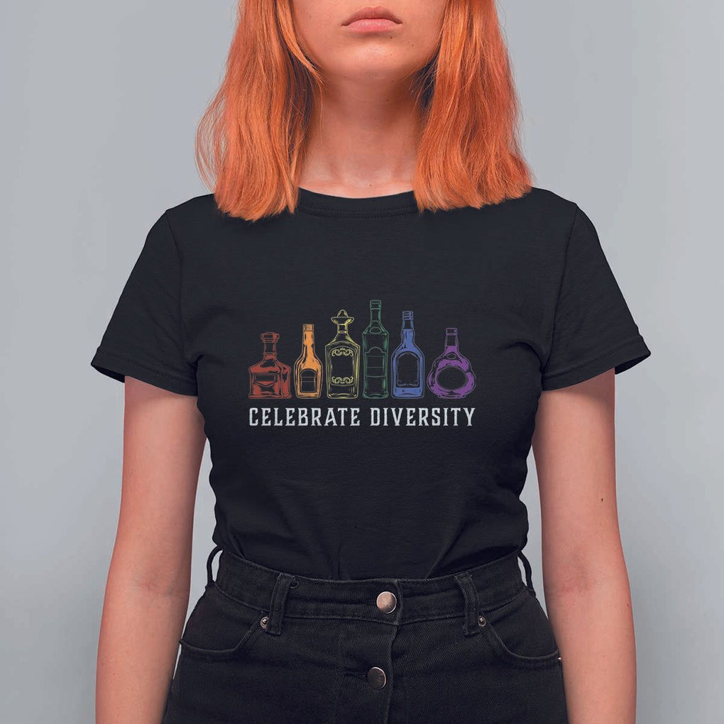 LGBTQ Pride T Shirt For Women Celebrate Diversity LGBT Flag Wine Drinker TS11 Black Print Your Wear