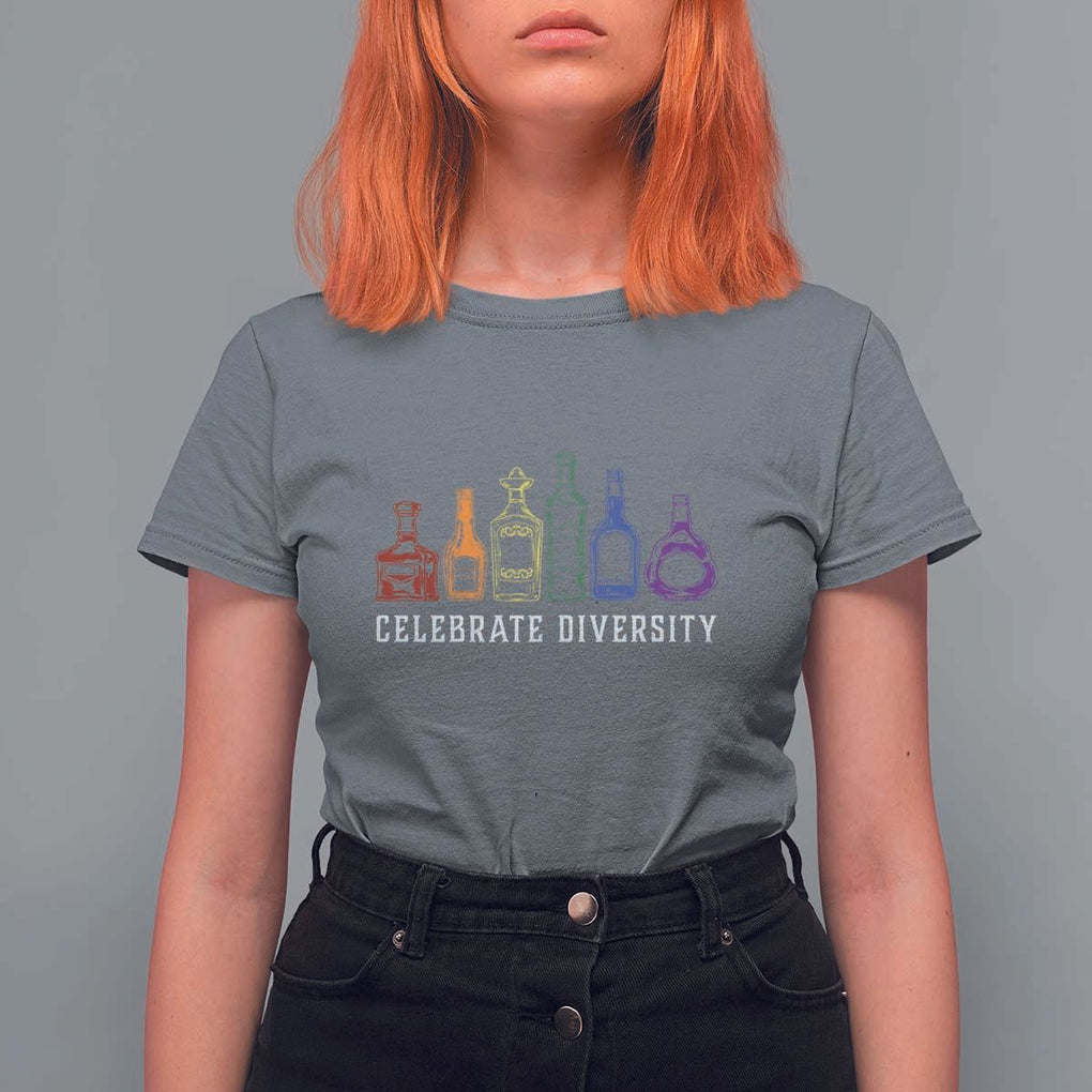LGBTQ Pride T Shirt For Women Celebrate Diversity LGBT Flag Wine Drinker TS11 Charcoal Print Your Wear