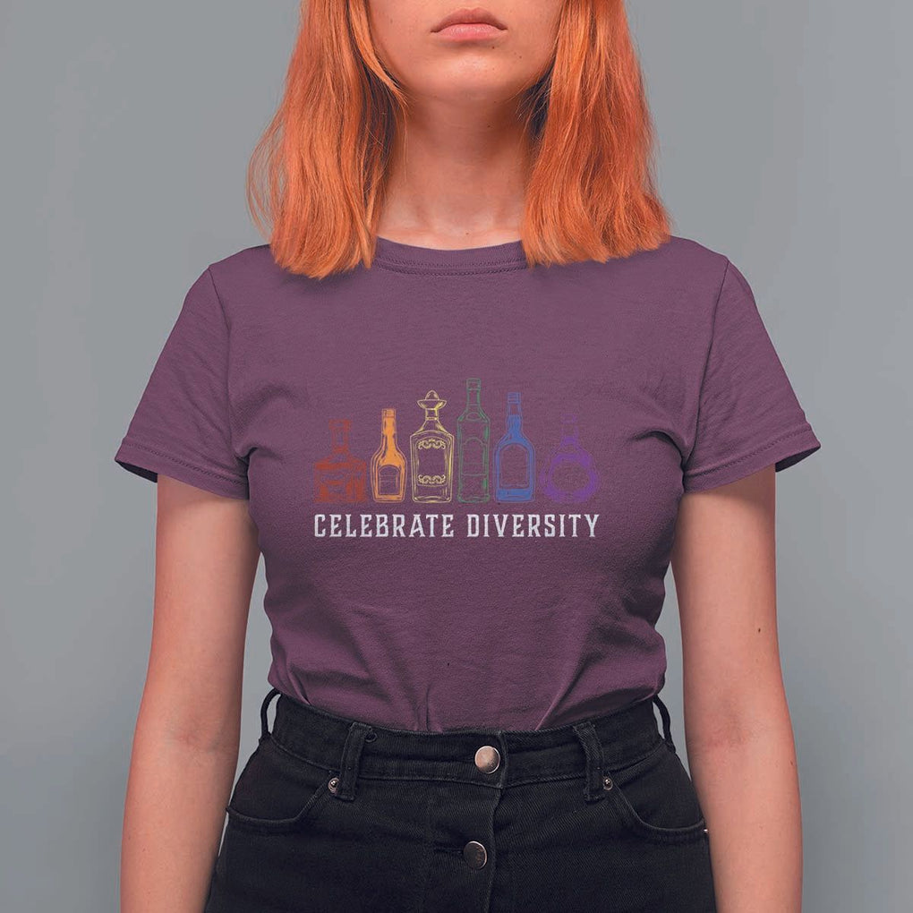 LGBTQ Pride T Shirt For Women Celebrate Diversity LGBT Flag Wine Drinker TS11 Maroon Print Your Wear