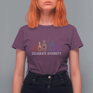 LGBTQ Pride T Shirt For Women Celebrate Diversity LGBT Flag Wine Drinker TS11 Maroon Print Your Wear
