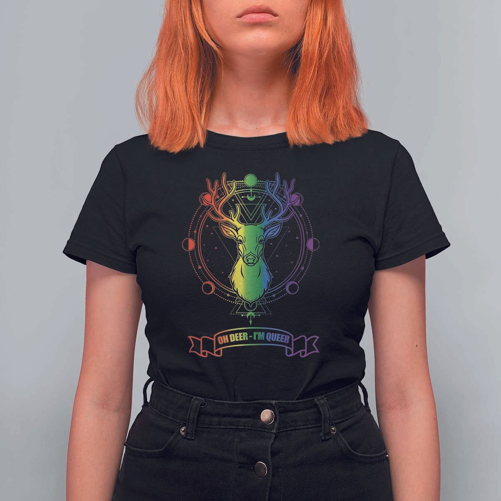 LGBTQ T Shirt For Women Oh Deer I'm Queer Vintage Pride Lesbian Gay TS11 Black Print Your Wear